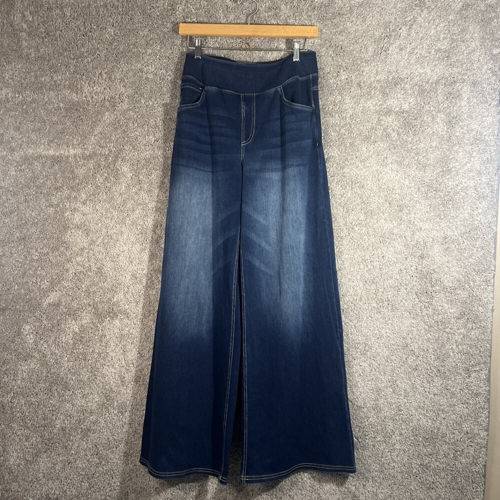 Halara Women’s Wide-Leg Pull-On Jeans Dark Wash Blue Stretch 5-Pocket Medium